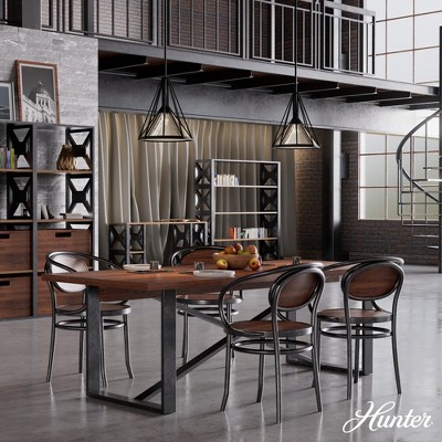 Medium Black Iron Geometric Pendant Light with Mercury Glass