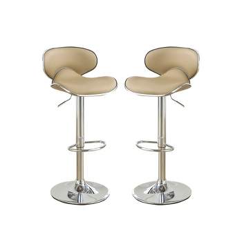 Simple Relax Adjustable Faux Leather Bar Stools Brown Set of 2