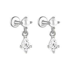Pearl Dangle Flat Back Earrings for Women Sterling Silver 16g Cartilage Helix Lobe Body Piercing Stud Ginger Lyne - 1 of 4
