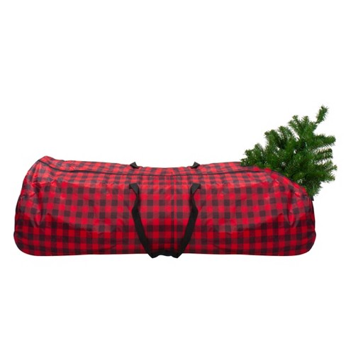 Red Christmas Tree Storage Bag for Artificial Trees Up to 9 ft. Tall - Rolling Wheeled Canvas Tote with Zipper Closure