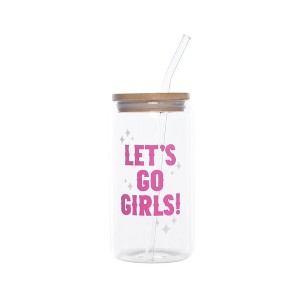 Totalee Gift Lets Go Girls Glass Cup w/ Lid and Straw Glass Clear 16 oz - 1 of 3