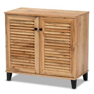 Coolidge Wood 2 Door Storage Cabinet Oak Brown - Baxton Studio: Nautical Style, 4 Fixed Shelves, Wood Frame - 1 of 4