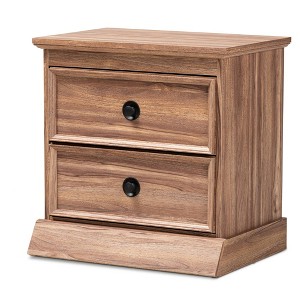Ryker Oak Finished 2 Drawer Wood Nightstand Brown - Baxton Studio - 1 of 4