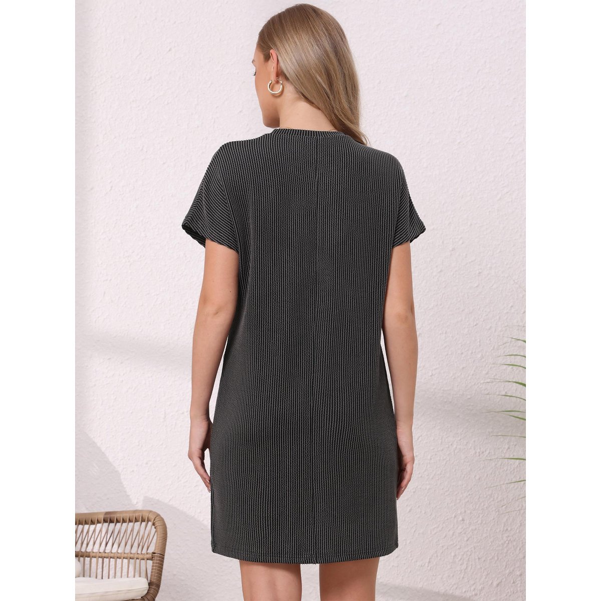 Женские платья INSPIRE CHIC Women's Striped Summer Crew Neck Short Sleeve Casual Shift Mini Dress X-Large Dark Gray — фото 3