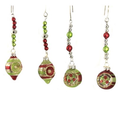 Christmas 5.0" Dangle Reflector Ornament Set/4 Lowe Traditional Indent Bead  -  Tree Ornaments