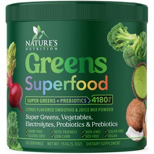 Greens Superfood Powder Original Organic Greens Smoothie, Mix Powder Probiotics, Wheat Grass, Spirulina, Chlorella, 28 Servings By Nature's Nutrition - 1 of 4