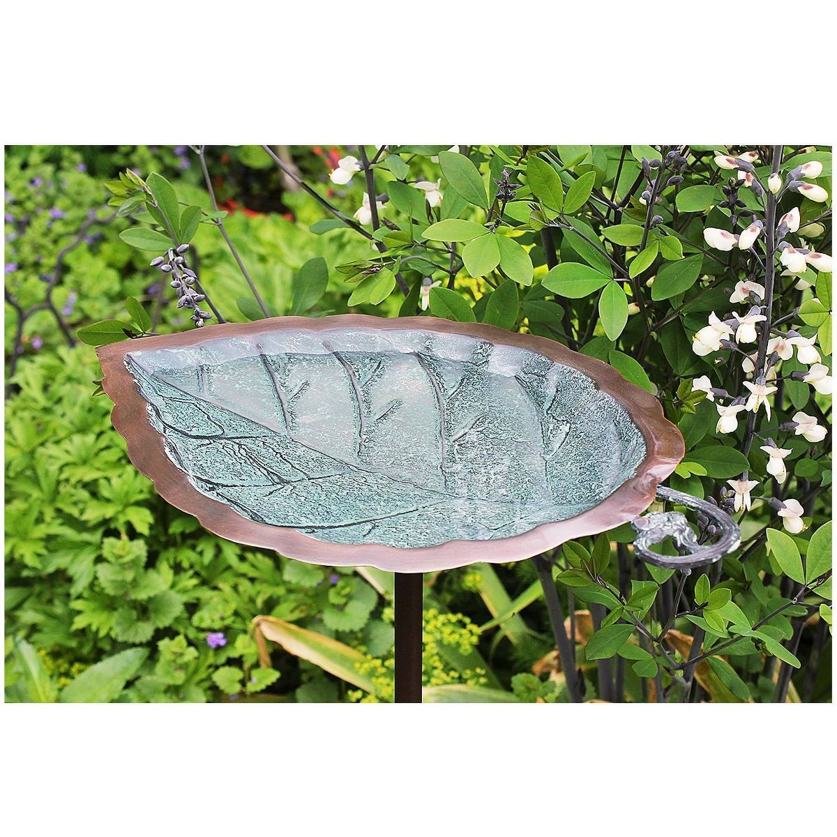 3" Aspen Leaf Birdbath with Stake, Antique Brass Plated, Outdoor, Iron Stand - Achla Designs - thumbnail 3