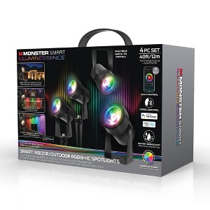 Monster 4pk Smart Spotlights: Outdoor Landscape Lighting, Multicolored, Electric, UL Listed, All-Weather Design, 150 Lumens - 1 of 4