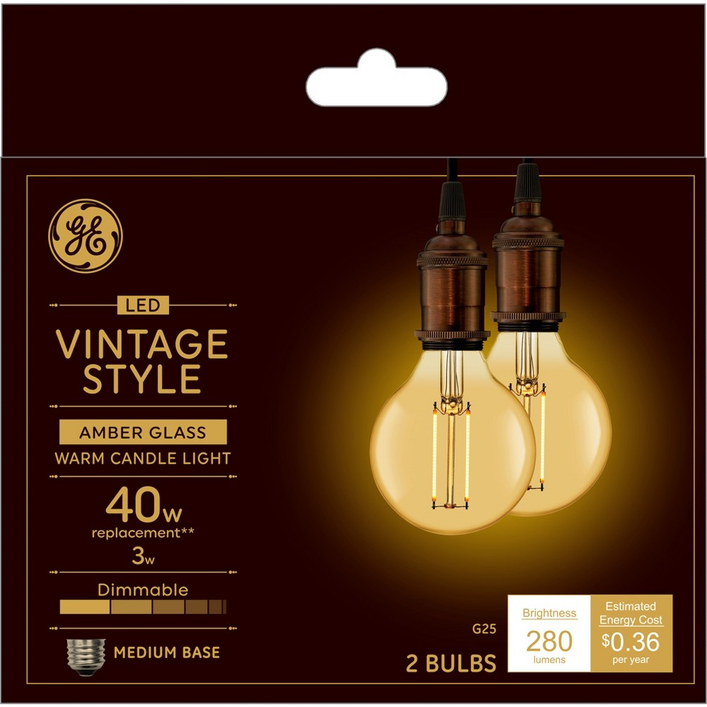 Photos - Light Bulb General Electric GE 2pk 40W Vintage Style G25 LED Globe  Amber Glass 