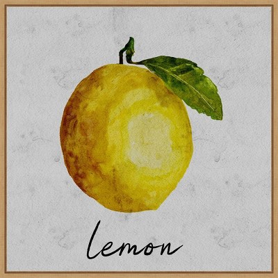 Summertime Citrus II Lemon Watercolor Canvas Print with Maple Frame