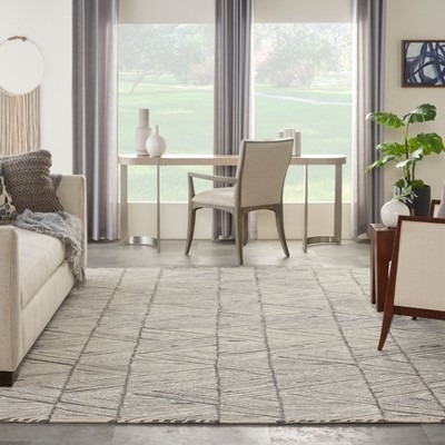 Artisanal Grey and White Hand-Tufted Wool Rectangular Area Rug, 8'3" x 11'6"