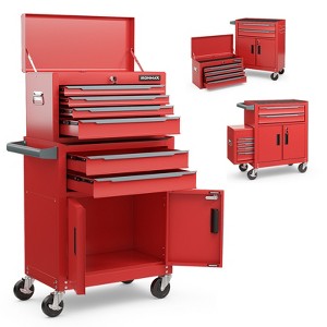 Costway 2 in 1 Rolling Cabinet Storage Organizer Chest Box Garage 6 Drawer Toolbox Black/Red - 1 of 4