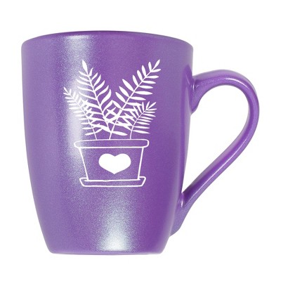 Elanze Designs Botanical Foliage Nature Coffee Cup Mug 10 Ounce Ceramic With Shimmery Metallic Finish Elegant Minimalist Fern in Heart Planter
