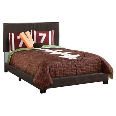 Monarch Specialties Bed Full Size Platform Bedroom Frame Upholstered Pu Leather Look Wood Legs Brown Transitional