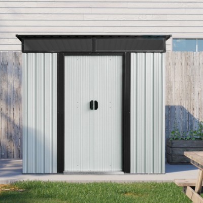 Syemin Storage Sheds 6ft X 5ft Outdoor Metal Storage Shed with Lockable Sliding Doors and Transparent Plate for Garden, Lawn, Black, 72.5"*55.75"*71"