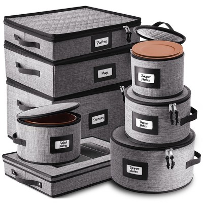 StorageBud Fine China Storage Containers Hard Shell, Durable Dinnerware Storage Box with Dividers