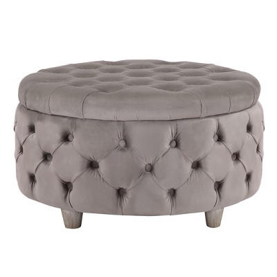 WestinTrends Round Velvet Tufted Storage Ottoman for Living Room Bedroom
