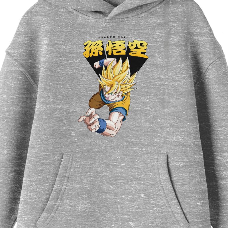 Dragon Ball Z Goku Attack With Bursting Name Long Sleeve Athletic Heather Youth Hooded Sweatshirt, 2 of 4