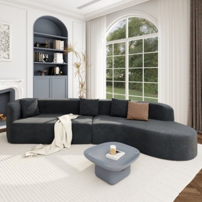 Large 2-Part Contemporary Sectional Sofa with 3 Pillows, Ideal for Living & Bedroom