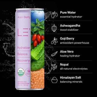 LEVL Functional Hydration Drink with All-Natural Electrolytes + Adaptogens Acai + Berry - 12oz