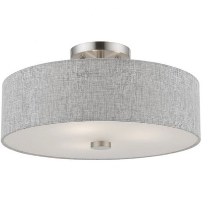 Dakota 15" Brushed Nickel & Shiny White Drum Semi-Flush Mount