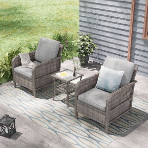 Sonkuki 3 Pieces Outdoor Patio Furniture Sets, Rattan Chair with Table Wicker Set for Backyard Porch, Garden, Poolside, Balcony - 1 of 4