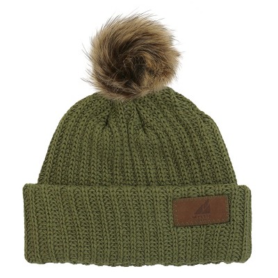 Image of Arctic Gear Infant Cotton Cuff Winter Hat with Pom Olive Green with Shepard Pom