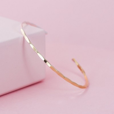 Thin Hammered Gold Cuff Bracelet by Lotus Stone Jewelry