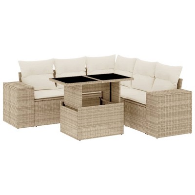 vidaXL 6 Piece Patio Sofa Set with Cushions Beige and Cream Poly Rattan
