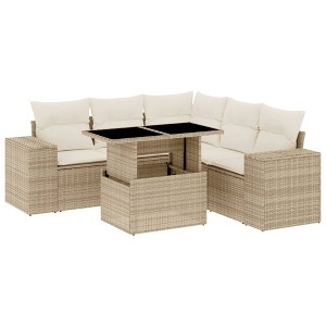 vidaXL 6 Piece Patio Sofa Set with Cushions Beige and Cream Poly Rattan - 1 of 4