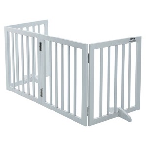 VEVOR Freestanding Pet Barrier, 24" Height x 80.3" Width, 4-Panel Folding Dog Gate,Expandable and Quiet Foot-Supported Indoor Dog Fence, White - 1 of 4