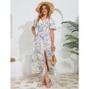 Coolmee Women Boho Floral Casual Smocked Ruffled Short Sleeve Dress Elegant V-Neck Split Maxi Dress - 4 of 4