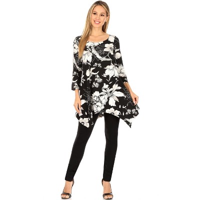 Women's Floral Scoop Neck Tunic Top with Pockets - White Mark