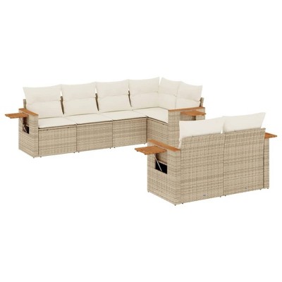 vidaXL 7 Piece Patio Sofa Set with Cushions Beige and Cream Poly Rattan