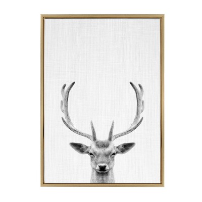 23" x 33" Sylvie Deer Portrait Framed Canvas by Simon Te Tai Gold - Kate & Laurel All Things Decor