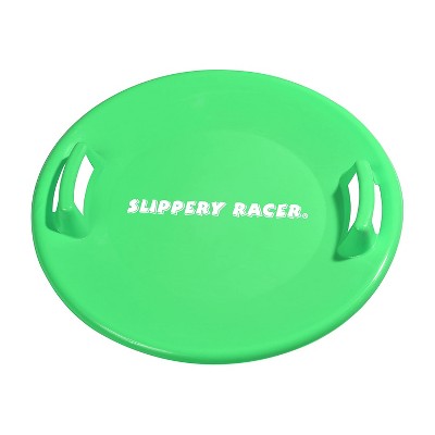 Slippery Racer Heavy-Duty Cold Resistant Downhill Pro Adults and Kids Plastic Outdoor Winter Saucer Disc Snow Sled with Handles, Green