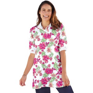 Woman Within Women's Plus Size Elbow-Sleeve Polo Tunic - 1 of 4