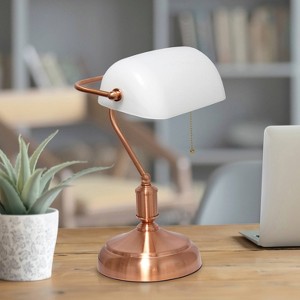 Creekwood Home 15" Timeless Rose Gold Bankers Table Lamp White Shade - 1 of 4