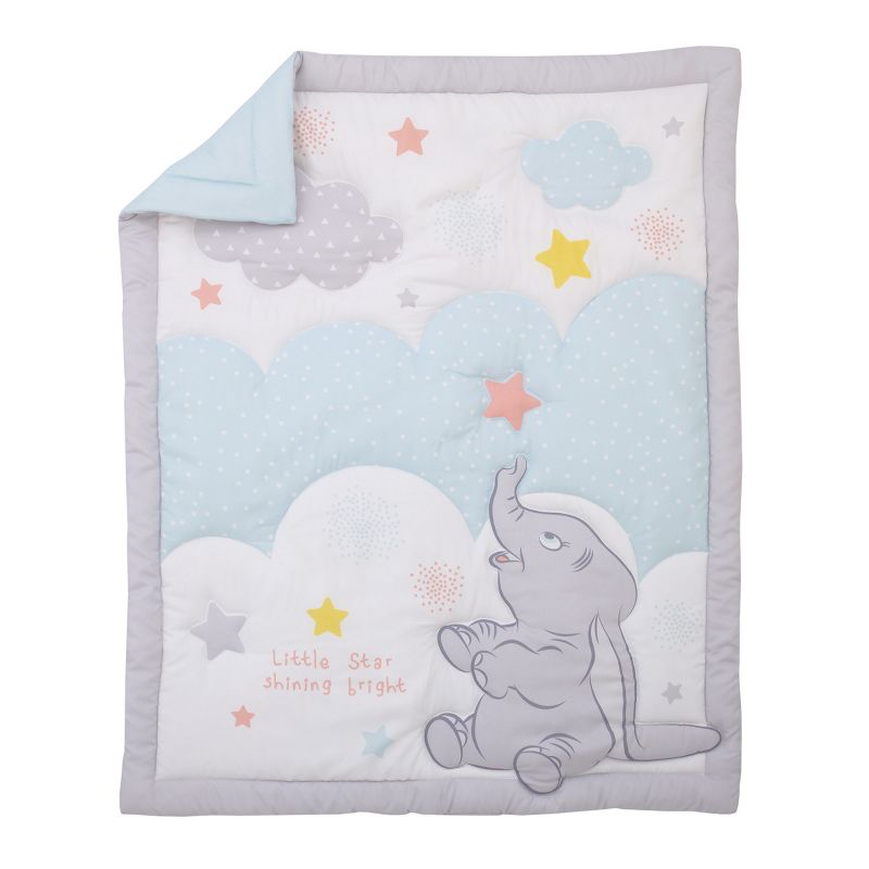 Disney Dumbo Shine Bright Lil Star Light Blue, Gray, and White Stars and Clouds 4 Piece Nursery Crib Bedding Set, 2 of 9
