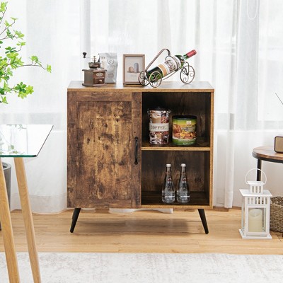 Rustic Brown Mid-Century Freestanding Storage Cabinet with Adjustable Shelves