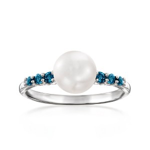 Ross-Simons 7.5-8mm Cultured Pearl and .20 ct. t.w. London Blue Topaz Ring in Sterling Silver - 1 of 4
