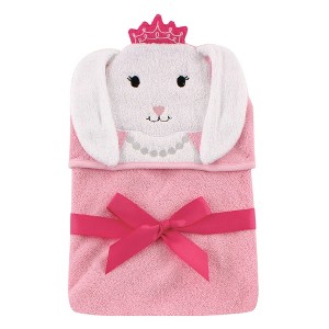 Hudson Baby Infant Girl Cotton Animal Face Hooded Towel, Princess Bunny, One Size - 1 of 1