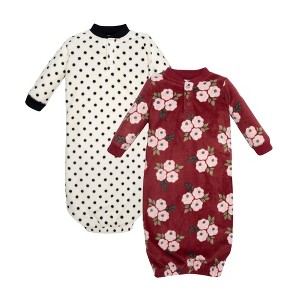 Hudson Baby Infant Girls Fleece Gowns, Burgundy Floral - 1 of 4