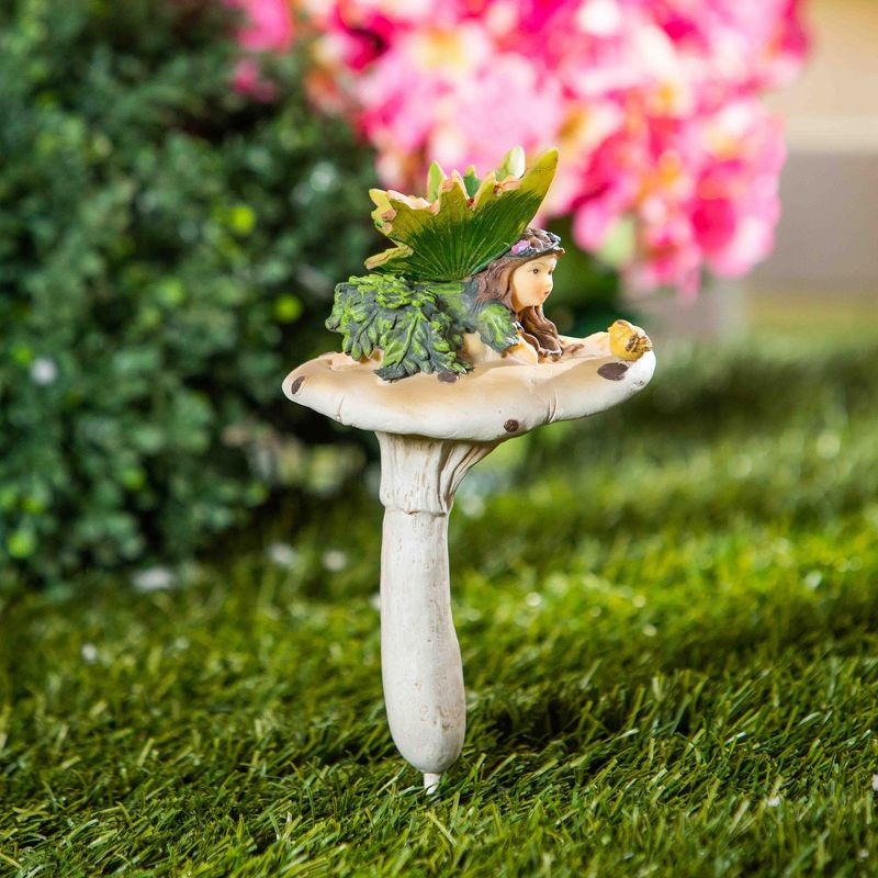 Evergreen Fairy On Mushrooms with Bird Garden Stakes, 2 of 6
