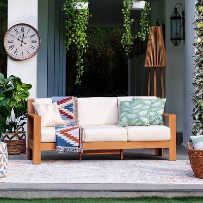 Caterina Teak Patio Sofa With Cushion - Beige - Cambridge Casual : Target