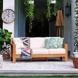 Logan Outdoor Teak Wood Sofa with Sunbrella Vellum Cushion – Cambridge Casual