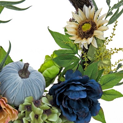 24" Multicolor Artificial Floral Harvest Wreath with Gourds