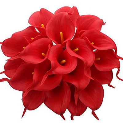Duovlo 20pcs Calla Lily Bridal Wedding Bouquet Lataex Real Touch Artificial Flower Home Party Decor (Red)