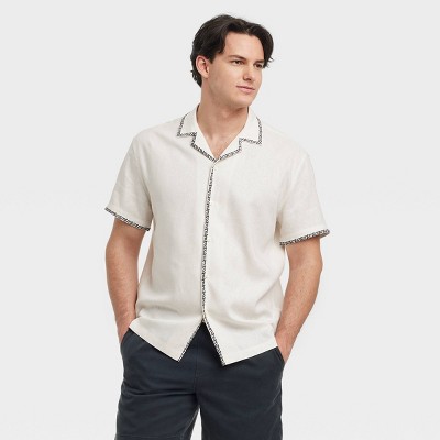 Men's Vintage Short Sleeve Linen Shirt - Goodfellow & Co™ Beige