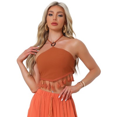 Allegra K Women's Vintage Party Corset Y2K Fashion Tie Neck Smocked Back Halter Crop Tank Top